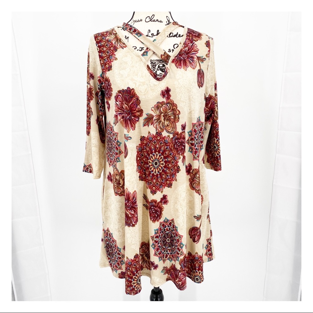 Voll Criss Cross Front Floral Swing Dress Medium